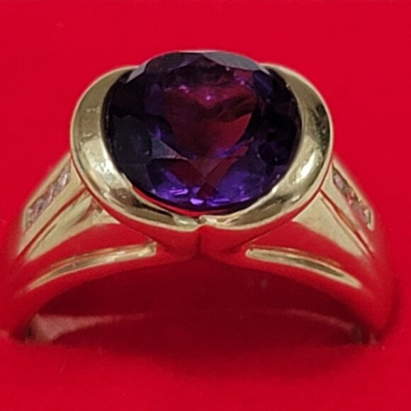 14k Yellow Gold Amethyst Solitaire Cocktail Ring W/ Diamond Accents 14.16 $1300 - Picture 4 of 11